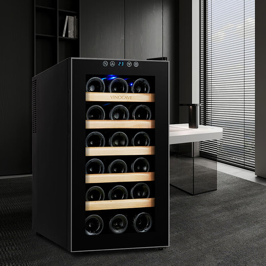 Vinocave Red Wine Cabinet Constant Humidity Wine Cabinet Living Room Refrigerator Small Semiconductor Electronic Storage Cabinet Ice Bar Refrigerated Fresh Cabinet Restaurant Office Small Wine Cabinet Display Cabinet Beech Shelf Model SC-18AJPM- 18 Bottles