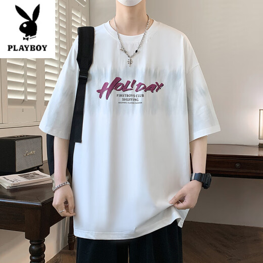 花花公子（PLAYBOY）13青少年短袖t恤男孩12-15岁初中学生帅气宽松半袖14大童夏装上衣 LF5012-粉红色 M 75至105斤