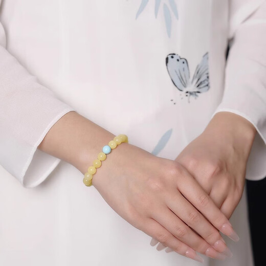 Feiyu natural raw mineral beeswax bracelet Russian material yellow amber 8mm single circle turquoise with beads men and women bracelet Russian material 6mm (petite women's model) 18cm