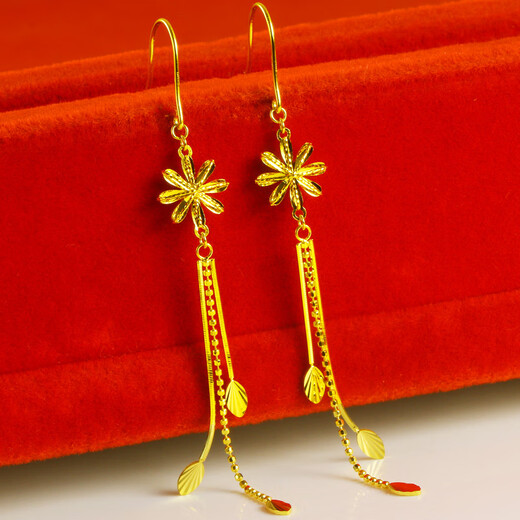 Qianying gold earrings for women, AU750 real gold earrings, 18K gold earrings, wedding jewelry, snowflake long tassels for girlfriend, weighs about 2.28-2.6g (including labor cost 35)