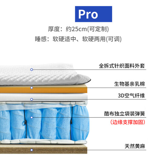 海马福宝全拆式独立弹簧床垫3D空气纤维黄麻席梦思记忆海绵边缘加固 25Pro款：亲乳棉+3D+黄麻+弹簧 1350mm*1900mm