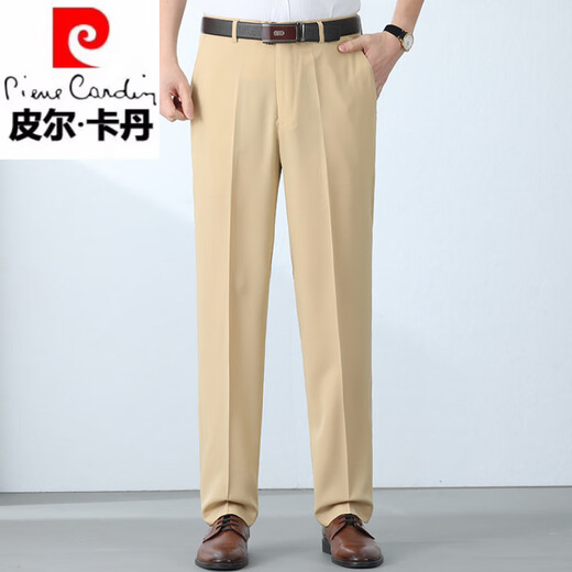 皮尔卡丹休闲西裤男士夏季薄款垂感直筒裤高端桑蚕丝商务通勤中年西装裤男 浅卡其 6630【夏季】 薄款 29 (2尺2)腰围