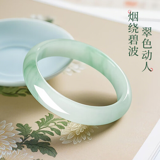 周大金 CHOW TAI KING天山翠玉手镯女士金丝镯子冰透飘花生日礼物送女友老婆走心实用