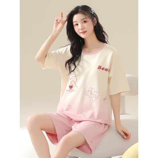 帕兰朵睡衣女2025新款夏季棉质短袖短裤大码200斤胖MM可外穿薄家居服套 PK3519 XL