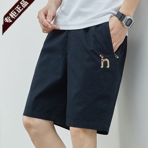名知雨保罗丨一折丨五分休闲短裤男时尚纯棉直筒拉链宽松沙滩裤 9224深蓝 均码 l建议100-120斤