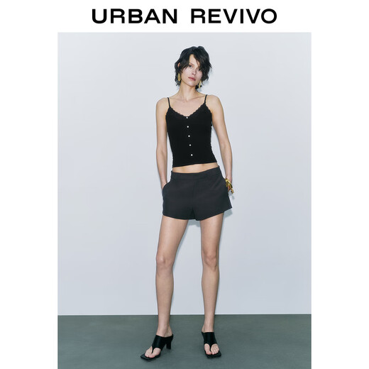 UR七夕2025夏季新款女装波嬉风拼接蕾丝修身吊带背心UWM450072 黑色 (偏短) M