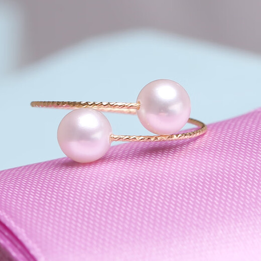 18K gold-plated freshwater pearl ring for women, adjustable elastic fashion ring, round tail ring, flawless glare, fashionable temperament elastic ring