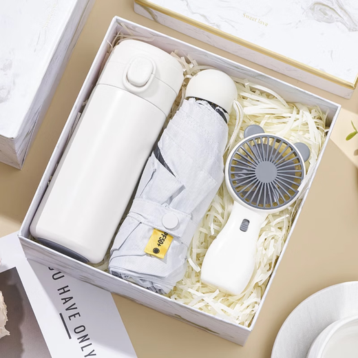 Summer Summer Graduation Regalo Box Box Broiness Company Cool Gift Company Customized Employee Gift Building Cup Pacal Termal Cup + Umbrella + Fan + Set de manga de hielo 350 ml