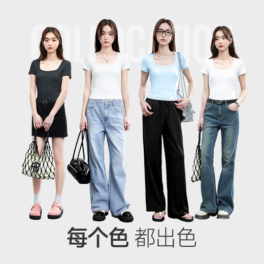Warrior Slim Fit Square Neck Short Sleeve T-Shirt Women's 2026 Summer Versatile Casual Temperament Top Fashion Simple Women's Clothing