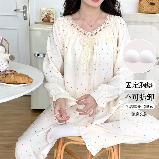 Jingpu Feiyunduo Pajamas de algodón Spring de primavera y otoño de la manga larga Conjunto de ropa para el hogar LXE-679#Love Bow 170 m