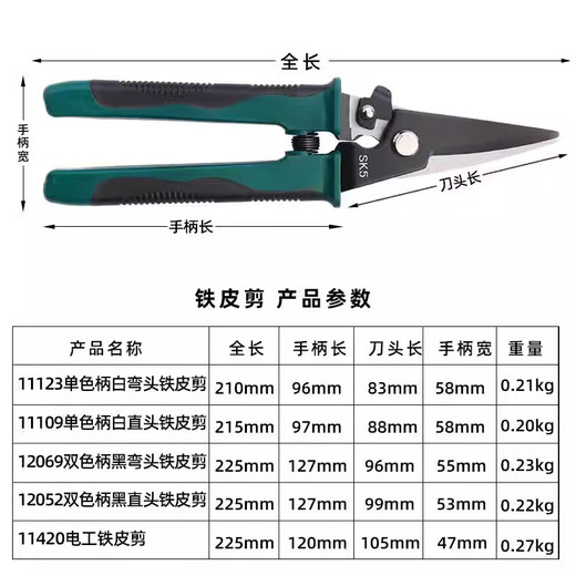 剪刀工业多功能剪铁皮强力龙骨集成吊顶手工剪子电工钢铝扣板 双色黑直头铁皮剪(12052)