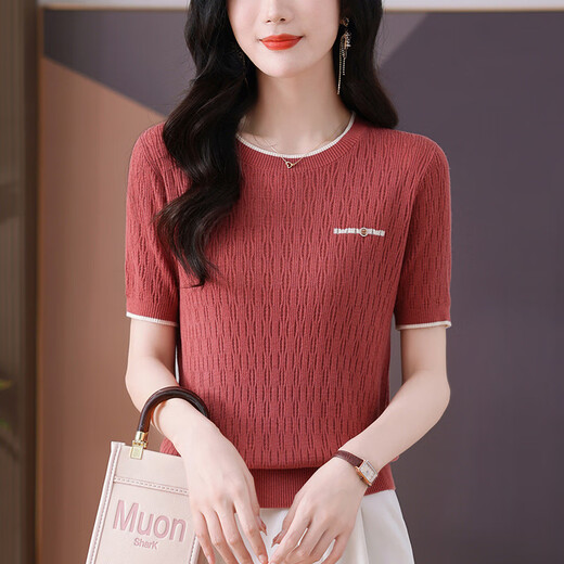 Gemila Thin Ice Seide Kurzärärmelte T-Shirt für Frauen junger Mutter Sommer Hollow 2025 Neues Bauch-Mesh-Top Beige (9201 Modell) S 100jin [Jin entspricht 0,5 kg]