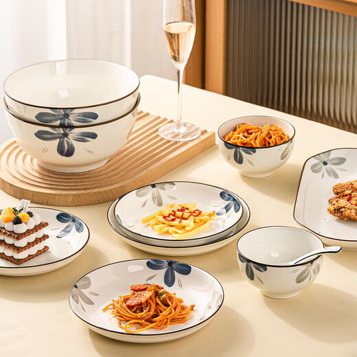 Small orchid ceramic bowl, underglaze color ceramic tableware, moving to new home, bowls, plates, chopsticks, bowls and plates set, 2 6-inch noodle bowls