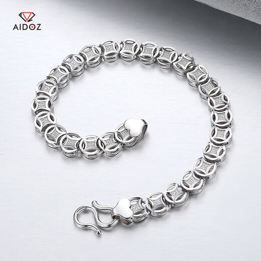 Aido Diamond Platinum Copper Coin Bracelet Men's PT950 fine platinum bracelet, fashionable and elegant, weighs 8.86 grams, 19cm long, about 4mm thick