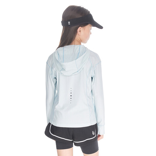Onmygame girls long-sleeved T-shirt hooded quick-drying breathable sunscreen spring and autumn new top 2025 Glacier Blue 130 cm