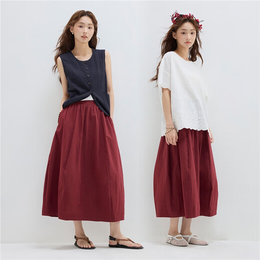 
Giordano designer cocoon skirt for women summer lantern skirt elastic red skirt 18465808