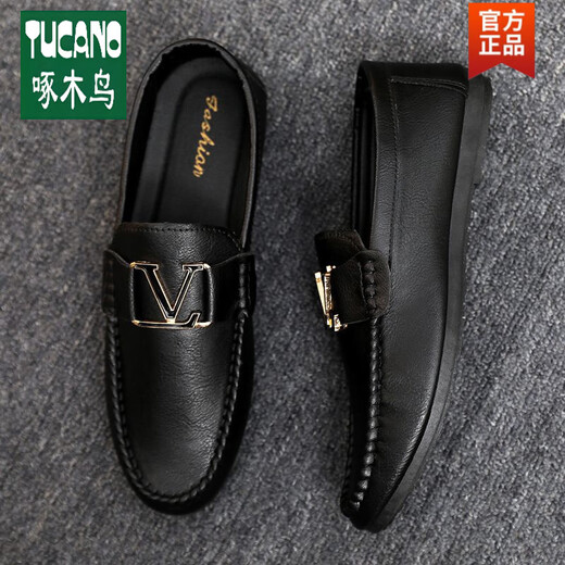 Specht Wenzhou Lederschuhe 2025 Neue Männer Liebe Bohnen lässige britische Männer trendy und vielseitig atmungsaktiv D878 Schwarz-Marken-Flaggschiff 43