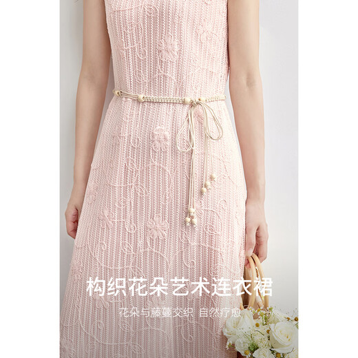 Shangdubila Hollow 3D Hook Flower Up-cou robe pour femmes en été rose de vacances romantiques jupe en ligne pour les rendre minces et réductrices de mi-longueur en milieu de longueur