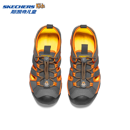 Skechers boys' drawstring toe-cap sandals 403763L charcoal gray/orange/CCOR 30