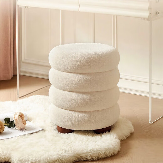 Zhongtao Cream Style Makeup Stool Dressing Stool Girls Bedroom Dressing Table Chair Cloakroom Cute High-End Round Stool Donut Stool Cream White