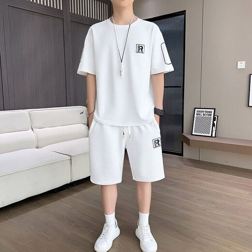 Belle Shangxi 2025 Summer Minage à manches courtes Shorts décontractés Suisse décontractée pour hommes T-shirt de soie de glace pour hommes Pantalon à cinq points Set 829 Black Suit M Recommandé 90-110jin [Jin est égal à 0,5 kg]