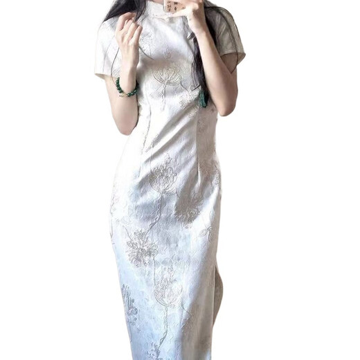 HUALIN FASHION改良旗袍夏季少女气质白色连衣裙国风日常 831花色 M