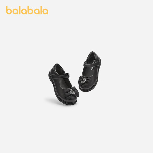 Balabala children's shoes girls princess shoes retro literary small leather shoes spring and autumn children's performance shoes bow shoes black 90001 28 (foot length 16.8-17.2/inner length 18.4)