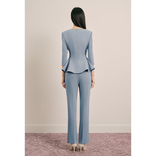 OBBLIGATO Olegato spring V-neck ruffled slim fit top women's pants lime blue L