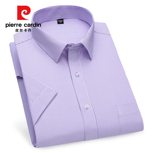 Pierre Cardin Shirt Herren High-End Pure Cotton Kurzärmelig-Sommer-Shirt Casual Business Nicht scENENDE Anti-Falten-Falten-Feste Farbe cool und komfortabler DX6626 38
