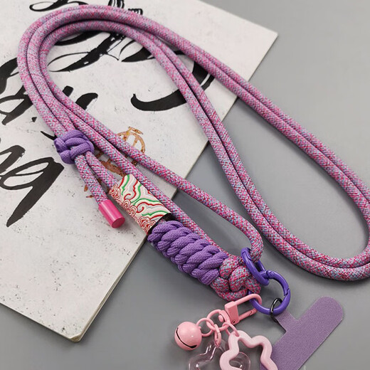 Mobile phone chain lanyard, hanging neck crossbody with clip, can be carried on the back, girls' high-end bag, anti-lost, fashionable Apple Huawei, national style colorful purple star pendant + clip