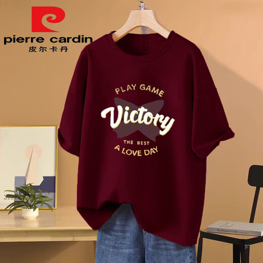 皮尔卡丹（pierre cardin）重磅100纯棉短袖t恤女2025新款夏季休闲百搭宽松大尺码半袖上衣潮 1047#藏青色【100%纯棉】今年流 S 【建议80-100斤】
