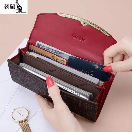 Känguru [Leichte Luxusmarke] Lange Wallet Women's New Fashion Multi-Card-Kupplungsmünze Münzklammhülle Kaffeefarbe