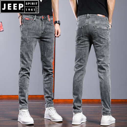 Jeep Spirit2025 New Jeans Los pantalones delgados de los hombres pequeños de los hombres ajustados de verano pantalones delgados de la pierna recta delgada pantalones de hombres SSNZ-6636 GRIS [estilo de primavera y otoño sin terciopelo] 29