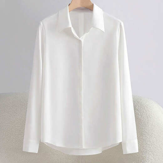 New Hong Kong Style Acetate White Shirt Women's Long Sleeve Professional Loose Commuting Retro Women's Shirt Business Wear 9102 White - Satin Concealed Button L Recommended 110-120 Jin Jin equals 0.5 kg