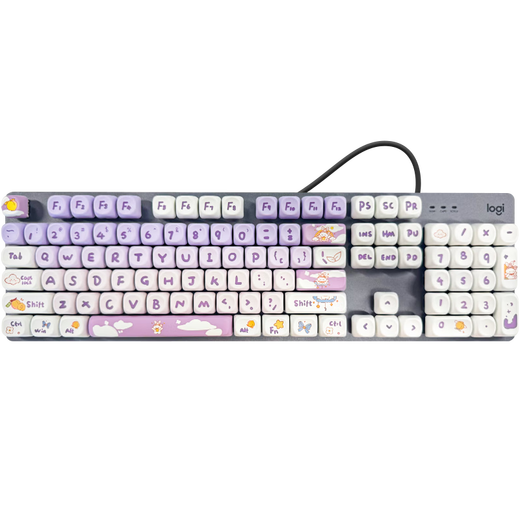 罗技（Logitech）K845机械键盘背光有线键盘 游戏电竞键盘 茶青红轴键盘DIY键帽 办公游戏键鼠套装 全尺寸104键盘 K845-紫色渐变兔键帽 茶轴
