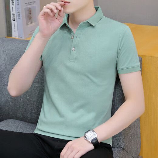 L Lilang's Summer Collar Polo Men's Men's Short à manchette à manches couleurs solides Paul Paul à moitié à manches Top Noir Qy686 M 100-120JIN [Jin est égal à 0,5 kg]