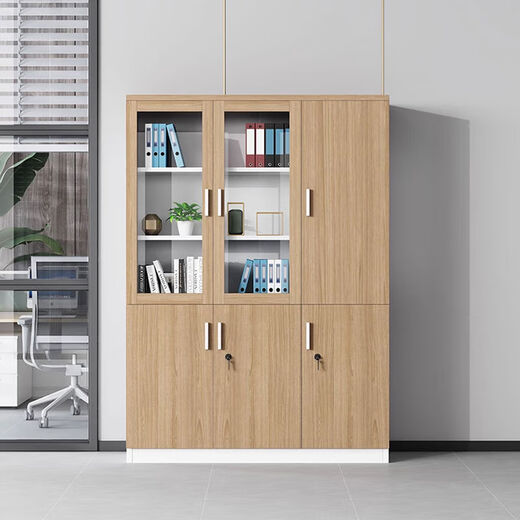 Yusenyi file cabinet wooden file cabinet information cabinet storage cabinet bookcase glass lockable office cabinet color five-door bookcase package delivery