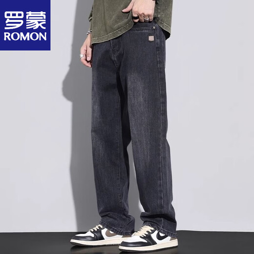 Romon 2025 summer retro jeans for men new style loose trousers straight casual wide-leg pants for men spring and autumn 1/2 9921 blue and gray (single set) 28 (waist circumference two feet one)