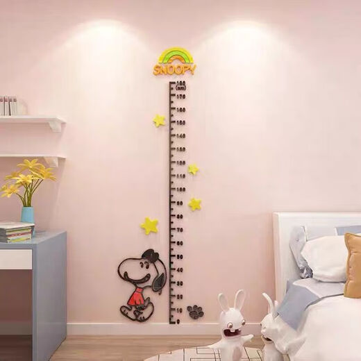 Dibujos animados 3D niños tridimensionales que miden altura acrílica pegatina de pared de pared diseño de habitación de la habitación decoración del dormitorio 3879 altura de conejo y calcomanía + color de piel + rosa grande