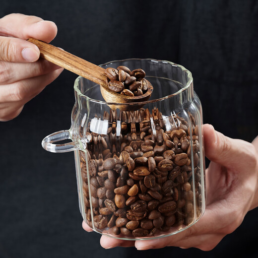 LeCali glass coffee powder sealed jar coffee bean storage jar portable food grade tea storage storage jar with spoon jar high borosilicate glass 800ml-with wooden spoon