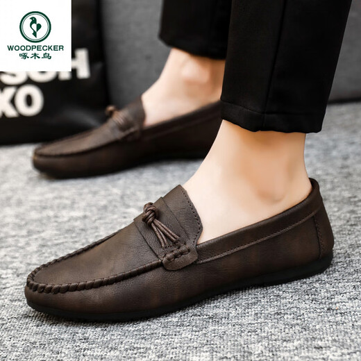 
Woodpecker Beanie Shoes Men's 2025 New Spring Men's Shoes British Men's Casual Leather Shoes Fashion and All-match Leather Casual Board Shoes YL-D826 Brown 39