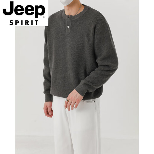 JEEP SPIRIT Autumn and Winter Modal Cardigan Sweater Men's Pullover Sweater Trendy Henry Small V-Neck Bottoming Shirt Black Contains - Modal - Wool Material M Recommended 95-120 Jin Jin equals 0.5 kg
