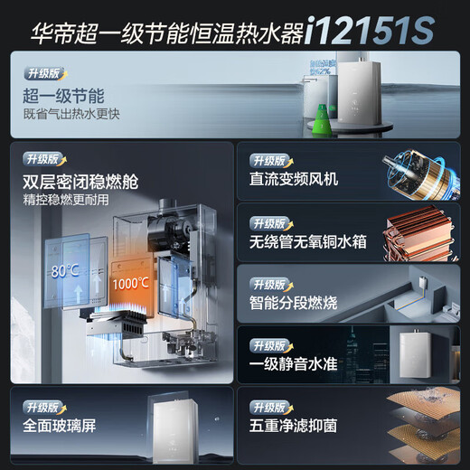 华帝（VATTI）燃气热水器强排恒温式水气双调即开既热家用低水压启动变频ECO节能省气以旧换新【免费上门安装】 16L ｜静音即热｜全面玻璃屏｜i12151S 天然气