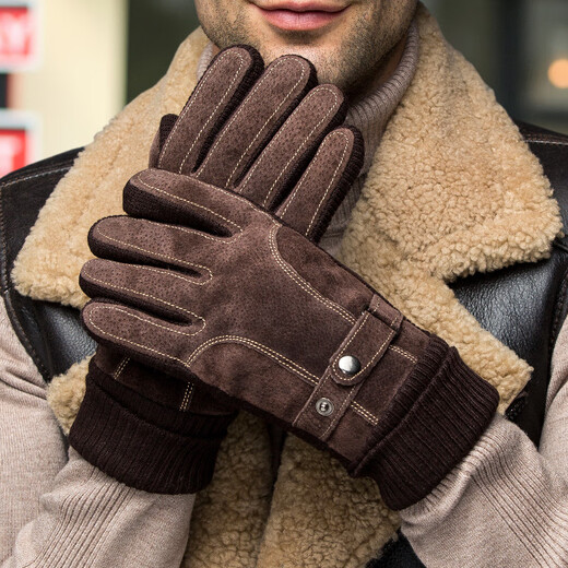 Colorful genuine leather gloves for men in autumn and winter, warm, windproof, velvet, thickened and coldproof, outdoor riding electric motorcycle cotton gloves