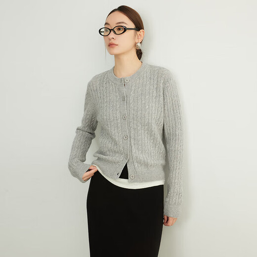 
ROMON 100% wool sweater for women 2025 spring and autumn new fashion retro cable cardigan small sweater jacket for women crystal gray equal size