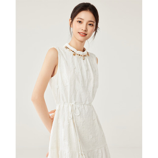IEF/爱依服连衣裙2025夏季新款度假波西米亚风时尚收腰女人味裙子 白 L