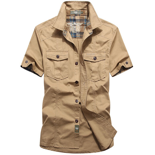 Bao Qiaoxu Summer Camisa de manga corta Camiseta holgazina para hombres Camisas de trabajo Multi-bolsillo