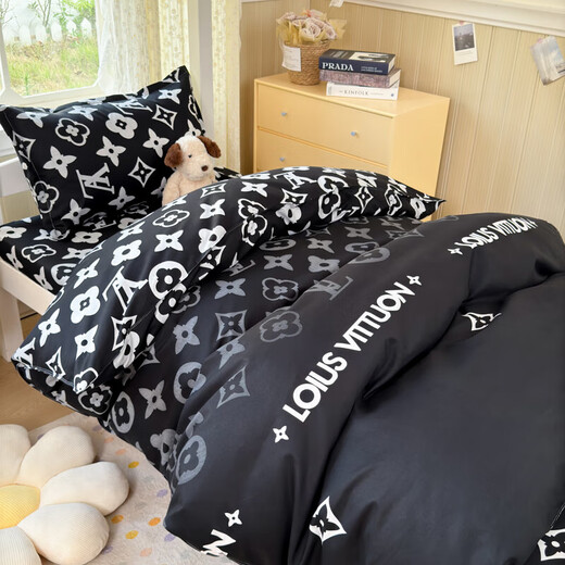 2025 new school season skin-friendly cotton breathable printed aloe vera cotton four-piece set student children dormitory bed three-piece set Superstar skin-friendly fabric moisture-absorbent and breathable bed sheet style 1.8 four-piece set-quilt cover 180x220