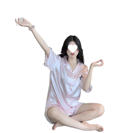 Zipjbx Ice Silk Pyjamas für Frauen im Sommer dünne süße Liebe Spitze Kurzarm Shorts Sommer High-Value-Heimkleidungsset-YFY-9901 M [Vorgeschlagen 80-100Jin [Jin gleich 0,5 kg]]