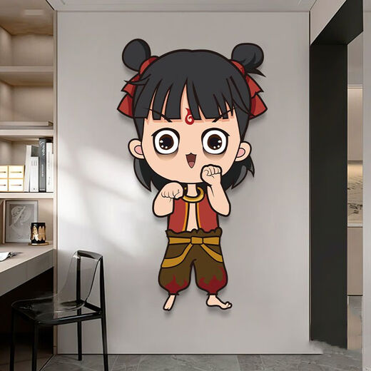 溥畔客厅玄关卡通哪吒精雕装饰画走廊过道背景墙温馨暖光壁灯挂墙灯画 SHE1591 竖版100*180cm灯暖光